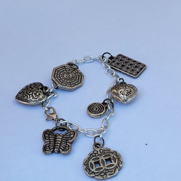 Vintage silver charm bracelet boho tribal butterfly heart eclectic 90s - Picture 6 of 10